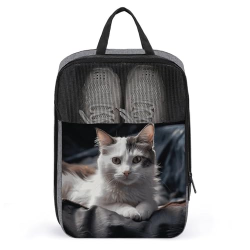 Shoe Bags Shoe Organizer with Handle Travel Bags Cat on Mattress Printed Travel Storage Pouch for Travel And Storage, style, One size, Shoe Bags