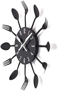 Timelike 3D Removable Modern Creative Cutlery Kitchen Spoon Fork Wall Clock Mirror Wall Decal Wall Sticker Room Home Decoration (Black)