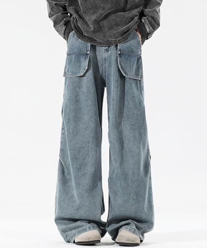 Baggy Jeans for Men Y2K Pleated Design Wide Leg Casual Fashion Vintage Grunge Cargo Pants Hip Hop Harajuku Streetwear2