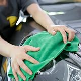 CARCAREZ Premium Microfiber Detailing Towels, 340 GSM Lint Free Car Buffing Waxing Polishing Drying Towel, Pack of 6 (Green) - 5