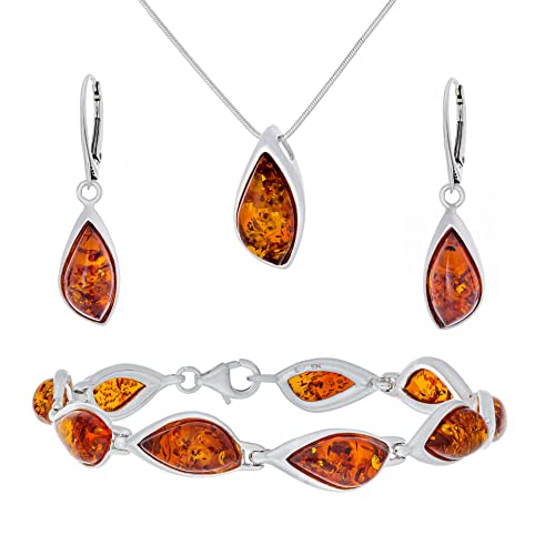 Conjunto de joyas de ámbar báltico y plata con cadena para regalar en aniversarios de mujer