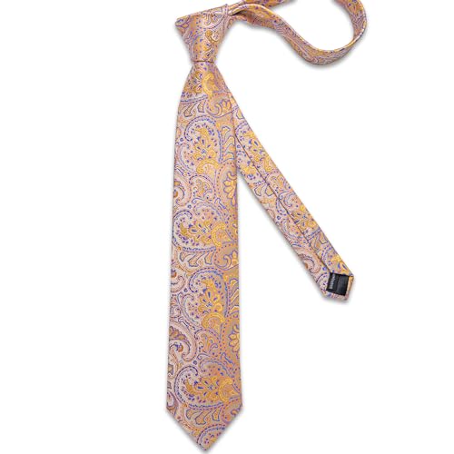Image of DiBanGu Mens Paisley Tie Sets Silk Jacquard Woven Floral Necktie and Pocket Square Cufflinks Wedding Business Party