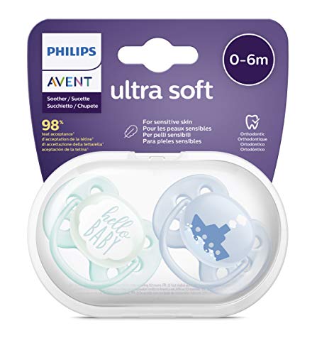 Philips AVENT Ultra Soft Schnuller, 2er-Pack – BPA-freier Schnuller für Babys von 0 bis 6 Monaten, blau (Modell SCF222/01)