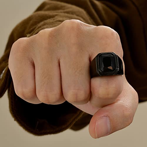 Bague tungstène pierre en cristal noir et acier inoxydable luxe