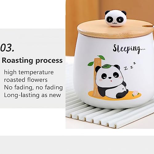 Image of BonZeal Ceramic Panda Mug Set with Lid & Spoon - 400 ml Teacup - Birthday Gift for Girls & Boys - Panda Lovers