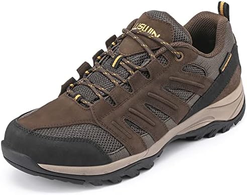 LUSWIN Men's Waterproof Hiking Shoes Lightweight Breathable Trekking Trails Sneakers Low Top Anti Slip Outdoor Walking Shoes,Brown US8 EU41