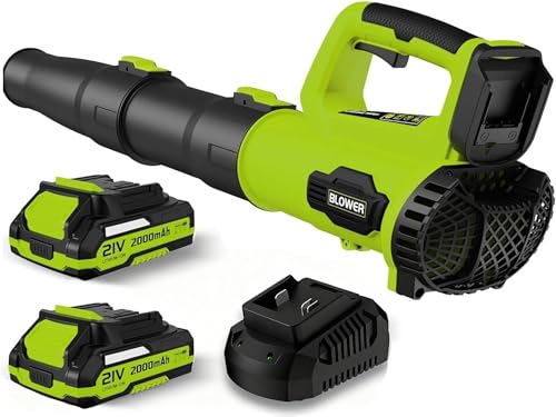 LEAPUL Leaf Blower, 21V Electric Cordless Blower, 2 X 2.0Ah Batteries and Charger Included, Lightweight Leaf Blower for Patio Cleaning, Lawn Care, Blowing Leaves and Dust, etc.