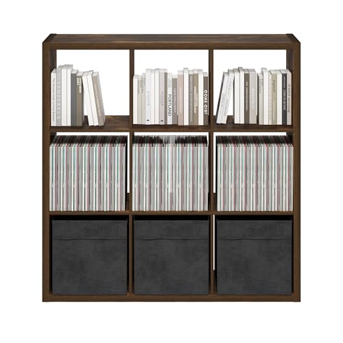 Furinno Cubicle Book Shelf, 9-Cube Bookshelf, Extra Thick Frame Reversible Bookcase with Open Back, 14.6" x 44" x 44", for Living Room, Bedroom, Home Office, Amber Pine by Furinno - Image 6
