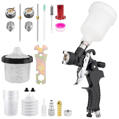 Mini HVLP Air Spray Gun with 0.8/1.0 mm Nozzles and 5pcs 200ML Disposable Paint Cups, 125 cc Cup...