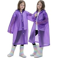Borogo 2 Pack Raincoats for Kids, Reusable Rain Ponchos with Hood and Sleeves Rain Coats for Boys and Girls Purple