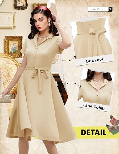 Image of Wedtrend Women's Vintage Tea Dress, Short Sleeve Cocktail Party Dress Work Church Casual Dress