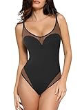 Popilush Black Shapewear Bodysuit for Women Tummy Control Mesh Bodysuits with Build in Bra 2024 Summer Tank Top