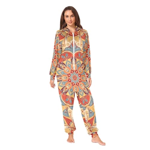 Combinaison vintage mandala rouge en peluche pour adulte