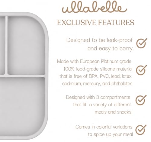 Image of Ullabelle Silicone Bento Box |Portable, Leak Resistant, Food-Grade (Grey Bento), Standard