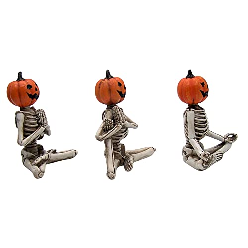 Set de 3 estatuas de esqueletos con cabezas de calabaza para Halloween miniatura 2
