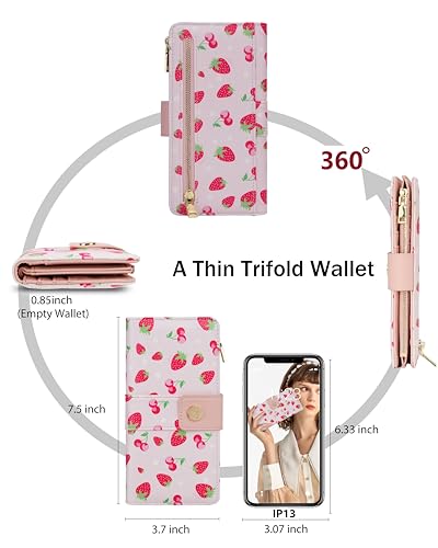 Image of Strawberry Women's Trifold Wallet,Large Capacity RFID Long Wallet