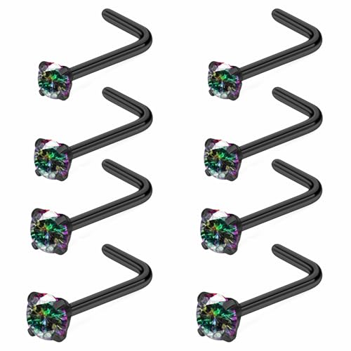 Hoeudjo Black Nose Ring Surgical Steel Nose Studs L Shaped Nose Rings for Women 20g Nostril Piercing jewelry Top Size 1.5/2/2.5/3mm by Hoeudjo - Used condition - US$8.50
