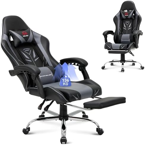 Bild 11 - COLAMY Gaming Stuhl, Computer Stuhl mit Fußstütze und Lendenwirbelstütze, höhenverstellbarer Gaming Chair mit 360°-Drehsitz und Kopfstütze, Video Gamer PC Stuhl, Ergonomische hohe Rückenlehne, Weiß