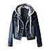 LAOLUO Chaqueta vaquera con capucha desmontable para mujer, con bolsillos de manga larga, estilo vintage, para otoño e invierno, 01-azul, XXL