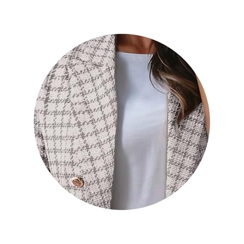 Blazers for Women Business Casual Plaid Buttoned Lapel Collar Blazer Long Sleeve Open Front Work Office Suit Jacket3
