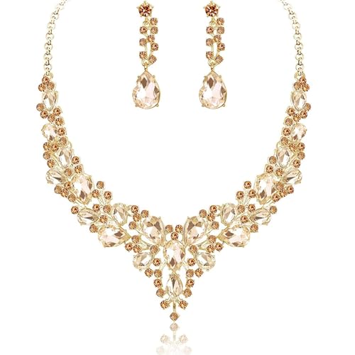 La Mejor Lista de Gargantillas Top 10. 47 GKMJ Conjunto de Joyería para Mujer,Collar de Vidrio Austriaco.Conjunto de Collar y Pendientes de Cristal de Boda, Nupcial Gargantilla Collares Colgante Joyas para Mujeres y...