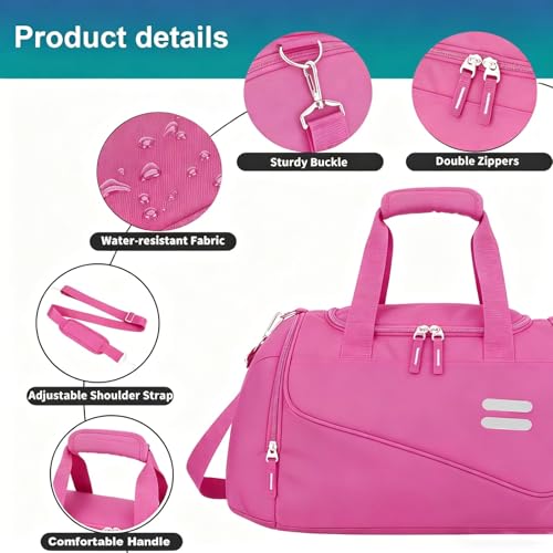 Image of Gym Bag for Men & Women - 30L Duffel Bag with Shoe Compartment, Weekender Water Resistant Duffle Bag for Travel, Sports, Fitness & Workouts, RosePink