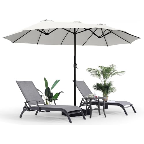 Image of THESHELTERS - 15ft Large Outdoor Umbrella Double-Sided Patio Umbrella with 65Kg Movable Stand, Crank Handle, 12 Ribs Rectangular Garden Umbrella for Patio Graden, Poolside, Terrace, Cafe and Hotels