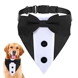 Adjustable Tuxedo Formal Wedding Outfit Bandana Tux Black Collar With Bow Tie, Suit Costume for Small Large Dogs Wedding, Engagement, And Birthday (Small: Neck 12.5"-21")