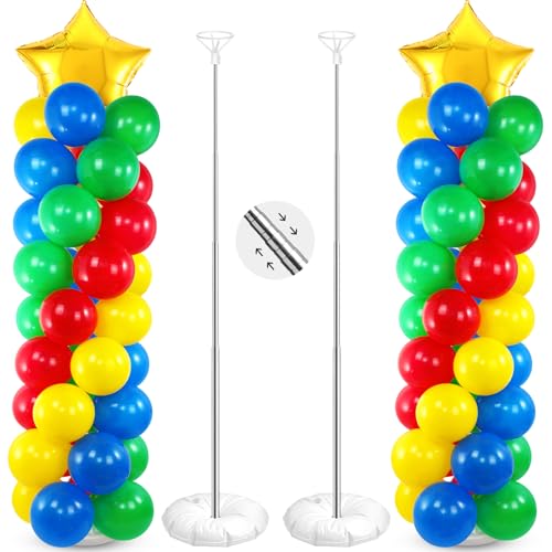 Seematn 2 Sets Balloon Stand Kit Hero Themed Party Decor 142 Pcs Adjustable Balloons Column Stand Kit 6.6 ft Arch Stands with Base Telescopic for Floor Decor for Birthday Baby Shower Party Supplies