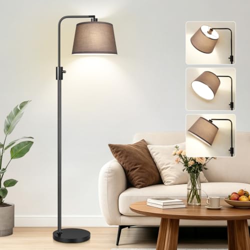 Image of 【Upgraded】 Dimmable Black Floor Lamps, 1000 Lumens LED Edison Bulb Included, Arc Black Floor Lamps for Living Room Modern Standing Lamp with Khaki Shade, Tall Lamps for Living Room Bedroom Office