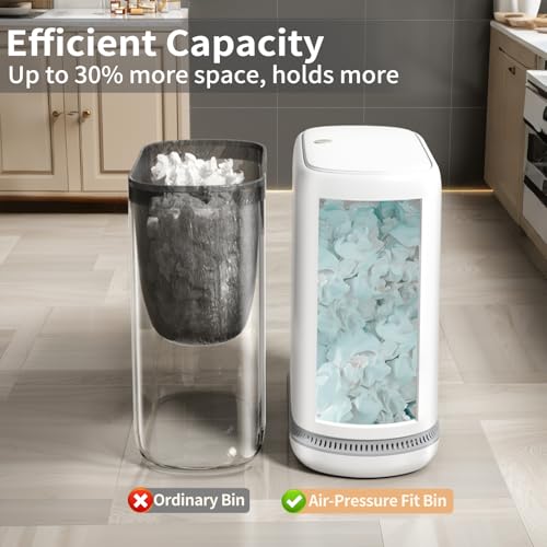 Image of Bathroom Trash Can with Lid, 3 Gallon Small Slim Garbage Bin with Auto-Adsorption & 75 Bags (5 Rolls), Mini Waste Basket Dog Proof for Bathroom, Kitchen, Office, Bedroom, Laundry, Toilet, Rv, White