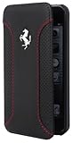 Ferrari iPhone 5/5S/SE Leather Book Type Flap Case Chrome Logo - Black FEF12FLBKP5BL