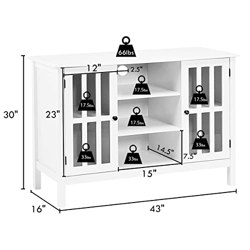 Tangkula Modern Tv Stand, Tall Entertainment Center For Tvs Up To 50 Inch, Media Console W/ 2 Storage Cabinets & 3 Open Shelves, Wire Hole, Buffet Cabinet, Wood Tv Console Table For Living Room, White #TOP4
