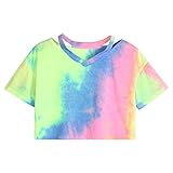 Amlaiworld Damen Sommer Strand Happy T-Shirt elegant Mädchen Niedlich pullis Mode Farbverlauf bauchfrei Oberteile Sport locker Gemütlich Bluse (M, Mehrfarbig)