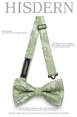 Image of HISDERN Bow Ties for Men Paisley Floral Pre-tied Bowtie Pocket Square Set Men's Formal Bow Ties Wedding Party