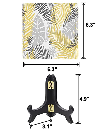 Yellow Abstract Palm Leaf Ceramic Ornaments,Plaque With Wooden Stand Desk Decorative Sign Tropical Banana Leaves Plant,Table Decor Gifts For Women Family Friend Coworker Boss #TOP1