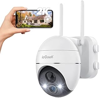 ieGeek 2K 360° Wireless Security Camera Outdoor with Color Night Vision, Rechargeable Battery CCTV Camera Systems, Home PTZ Wifi Camera, Motion Detection, Siren Floodlight,Voice Intercom,Remote Access