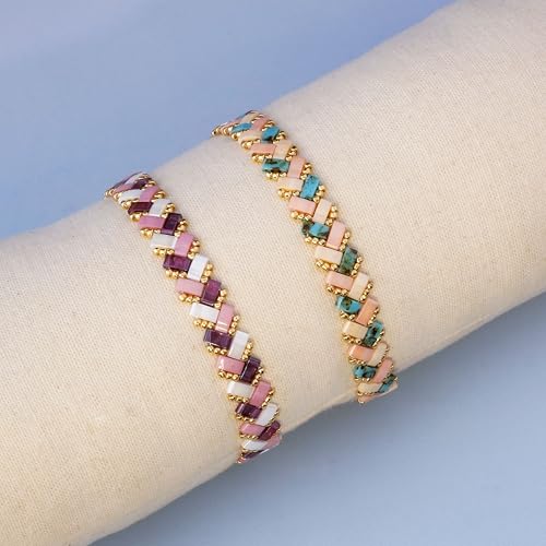 Image of KELITCH Colorful Tila Beaded Bracelets Women Strand Friendship Bracelet Handmade New Link Cuff Bracelets