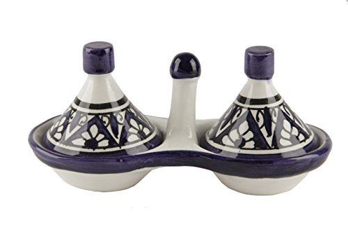 Moroccan Condiment Bowl Tagine, Berber Design Spice Duo (Blue and