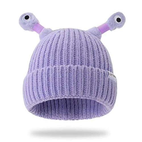 DigScape Gorro de punto lindo y divertido, gorro de punto de monstruo brillante de dibujos animados con ojos, gorro retráctil de tentáculos, Púrpura, 24 meses