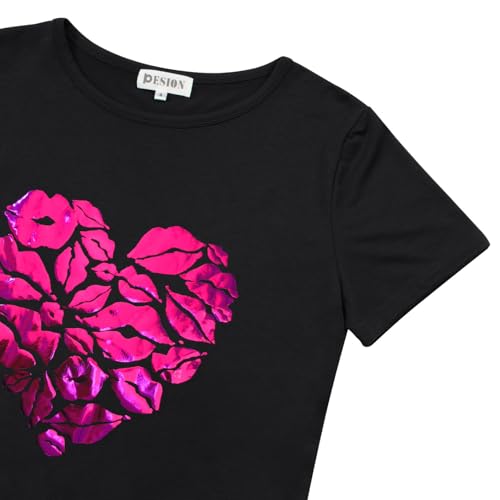 Image of PESION Womens Short Sleeve T-Shirt Sequined Tops O-Neck Funny Graphic Tees Blouse
