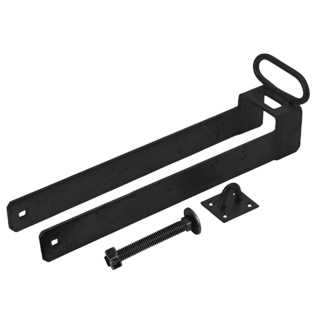 Throw Over Loop Security Gate Latch 18" Heavy Duty Black 3" with Lifting Handle Equestrian Throwover for Horse Stables, Barn Gates, and Fences