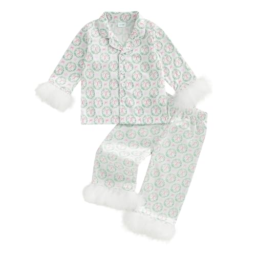 FULA-bao Baby Girls Boys Silk Christmas Pajamas Set Santa Claus Bows Satin Pj Sets Long Sleeve Button Up Shirts and Pants