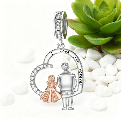 Image of PROESS Father Mother Daughter Charm fit Charms Bracelet Sterling Silver Charms for Bracelets Birthday Valentines Day Gifts for Daughter Mother Lover