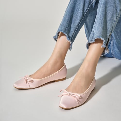Image of Trary Slingback Flats for Women, Black Dressy Comfortable Round Square Toe Shoes, Work Office Casual Ankle Strap Dress Flats