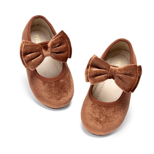 Image of PHIRAMIN Toddler Flower Girl Glitter Dress Shoes Little Girl Ballet Flats Bow Wedding Party