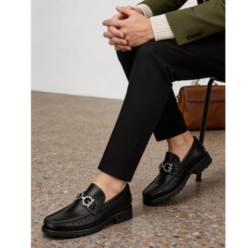 Image of Men's Luxury Black Leather Penny Loafers, Classic Fashion Handmade Dress Shoes Casual Slip-on Loafer for Mens