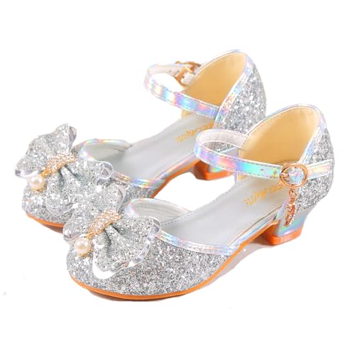 YUNICUS Girls Sandals Cosplay Clear Sparkle Jelly Dress Shoes with Bow Mary Jane Flats