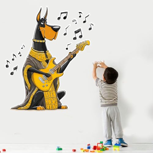 Image of Musical Dog Wall Sticker | Guitar Playing Cartoon Dog Self Adhesive Wall Decal for Kids Room, Music Room, Bedroom & Home Decoration