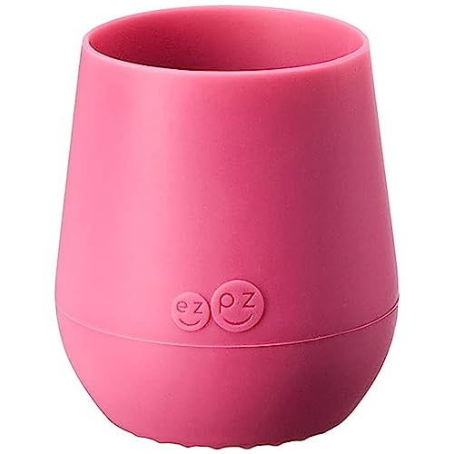 Image of ezpz Tiny Cup - 100% Silicone Drinking Training Open Cup for Baby /Infants - Designed by a Pediatric Feeding Specialist - Soft Non-Slip Grip - Weighted Base & Tactile Bumps - 59 ml, 4 Months+ (Pink)